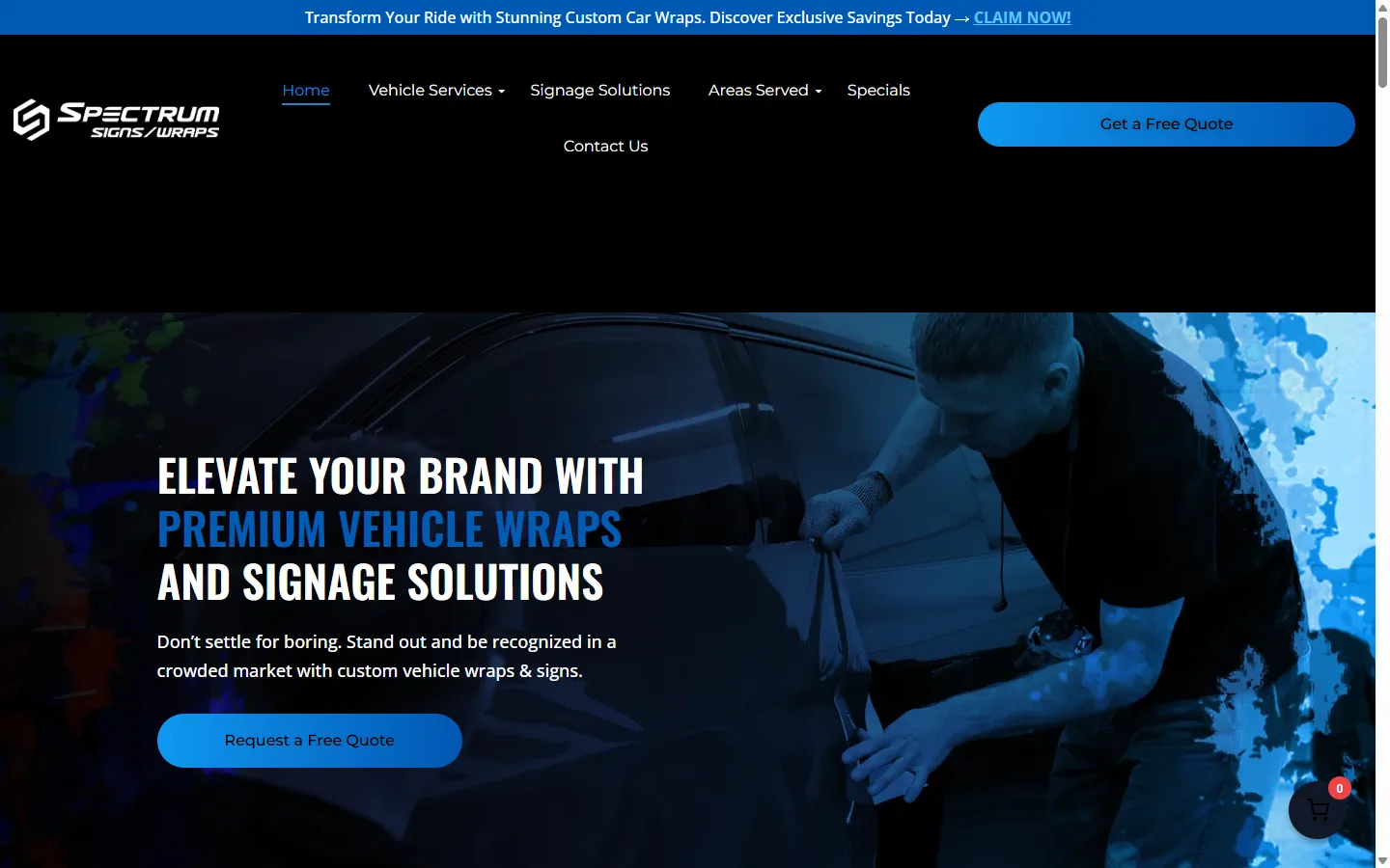 Screenshot of the Spectrum Signs and Wraps website.